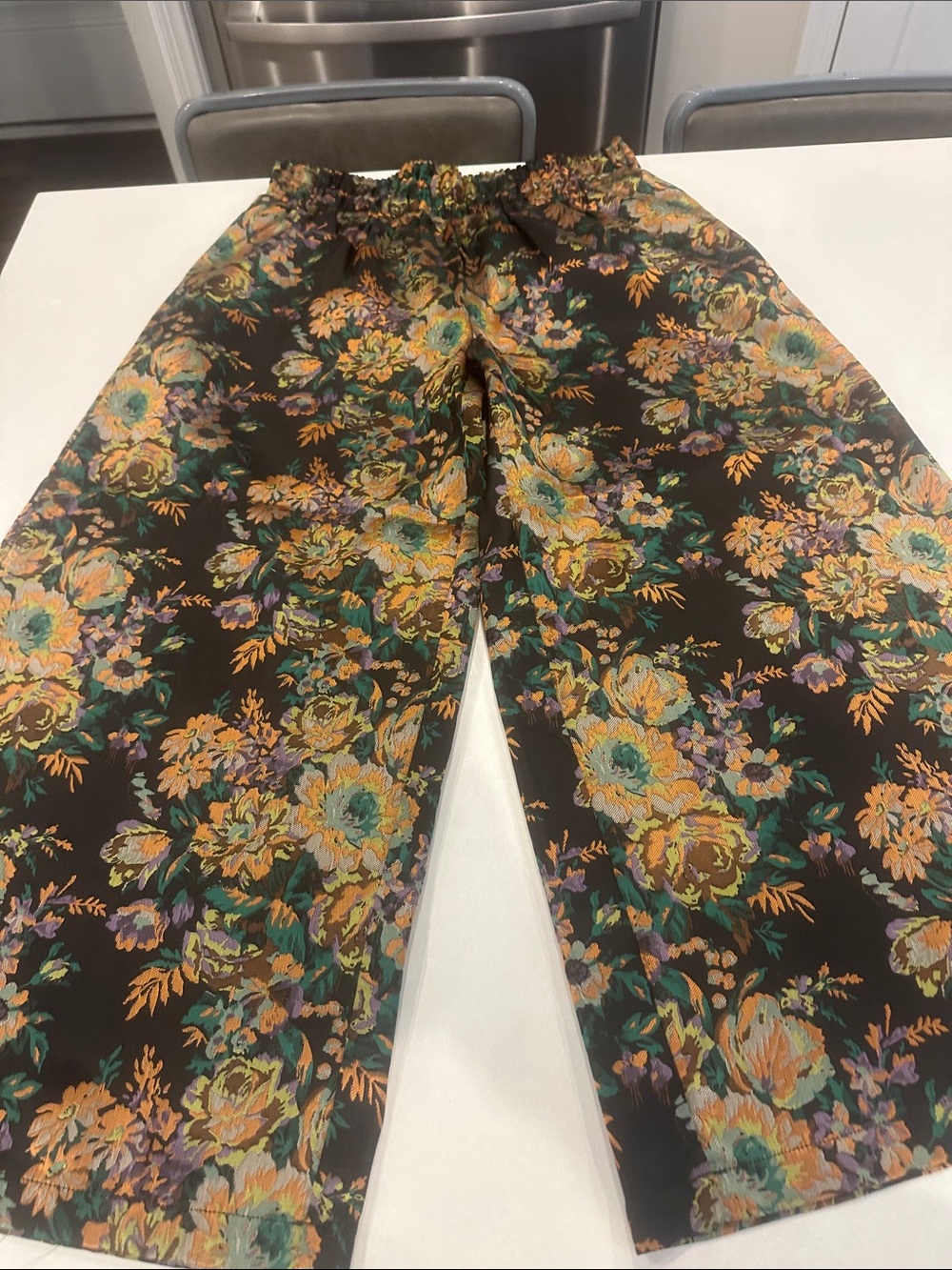 Anthropologie Black Floral Wide-Leg dress pants